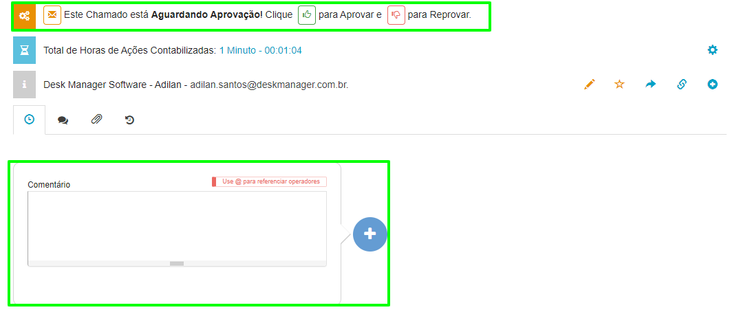 Comentários em Chamados Aguardando Aprovação