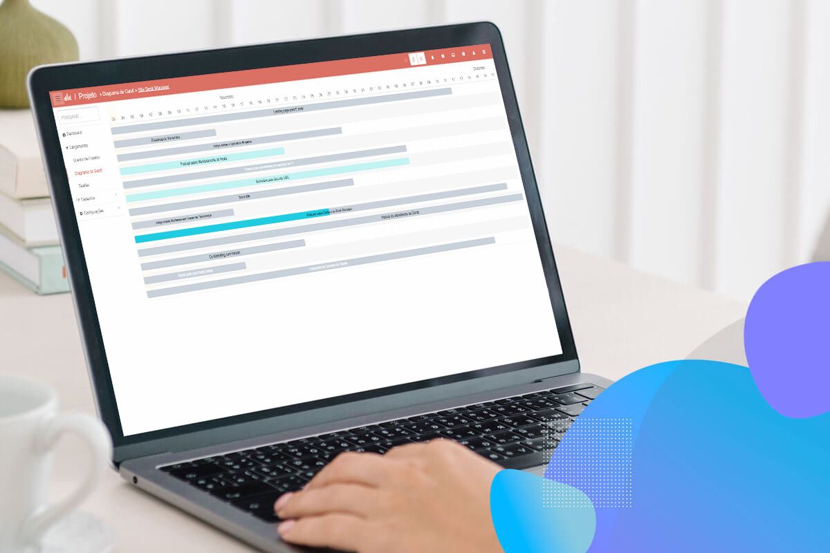 A imagem mostra a tela de um computador com o gráfico de Gantt.